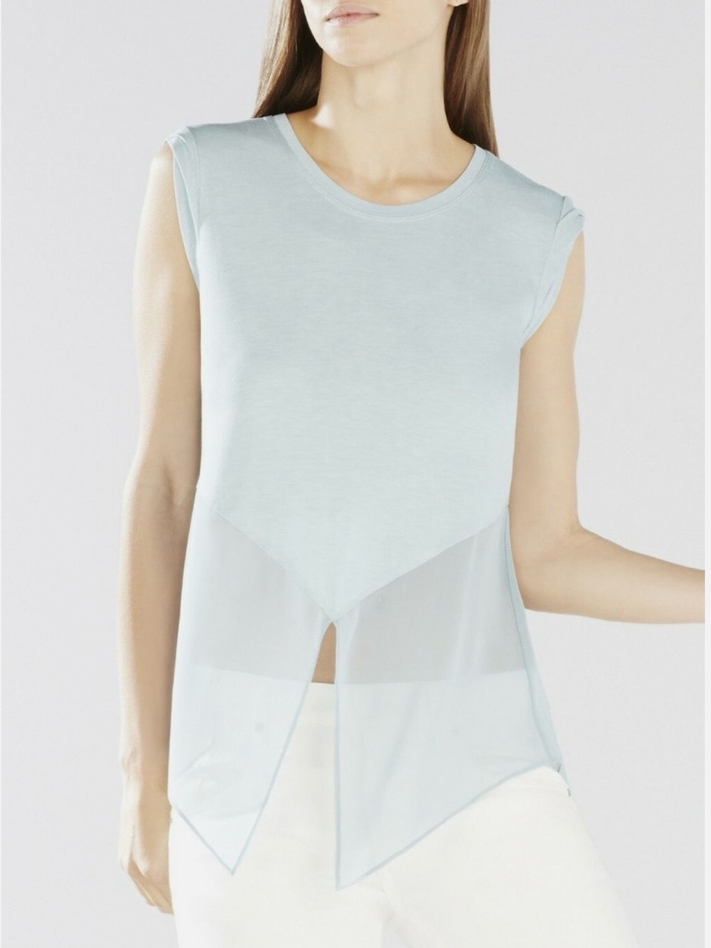 Like New BCBG Roselyn Sheer Split Hem Top SZ XS